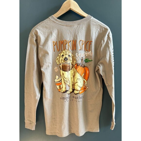 NEW Simply Southern Youth Large Long Sleeve Pumpkin Spice Season Thanksgiving Te - Picture 1 of 3